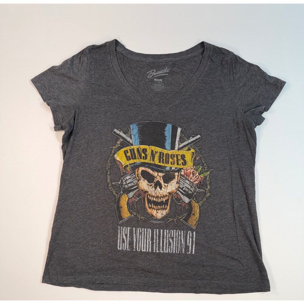 Guns N Roses Bravado Use Your Illusion 91 Graphic T-Shirt Charcoal V-Neck Size 2